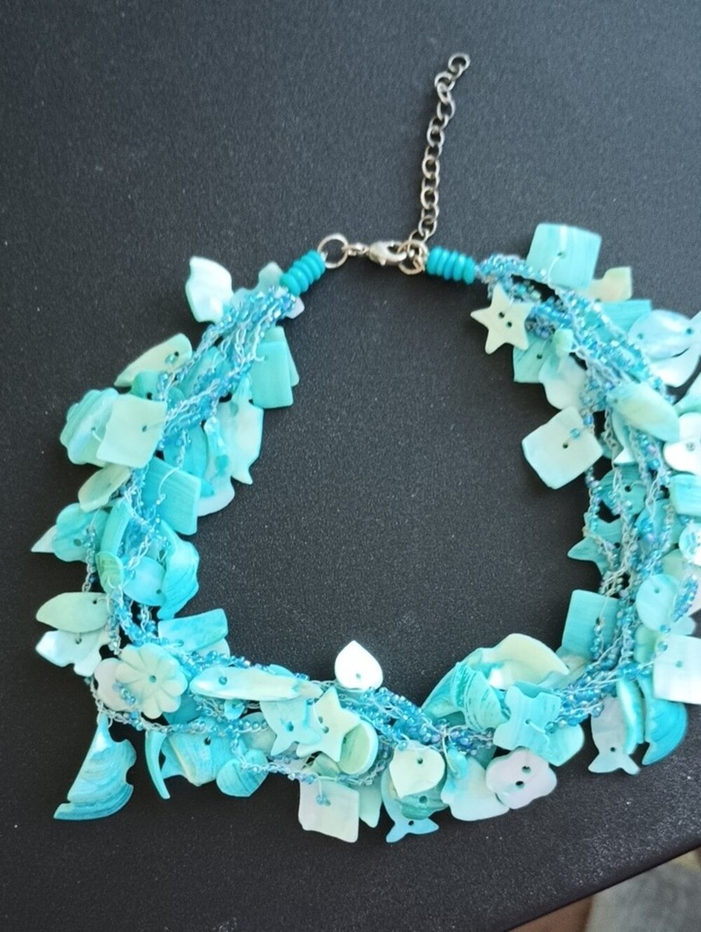 Turquoise Shell Chip Three-Strand Necklace - Picture 3 of 4